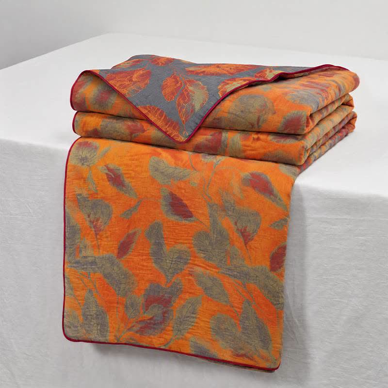 Ownkoti Orange Autumn Leaf Cotton Gauze Quilt - image 18