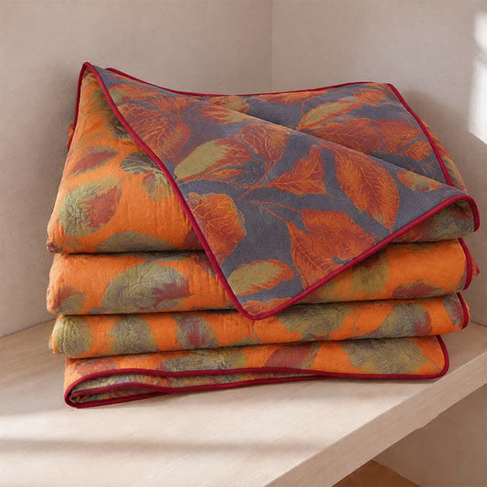 Ownkoti Orange Autumn Leaf Cotton Gauze Quilt - Orange - Summer Quilt - King - image 0