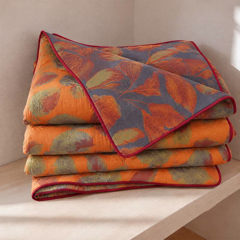 Ownkoti Orange Autumn Leaf Cotton Gauze Quilt - Orange - Summer Quilt - King - image 0