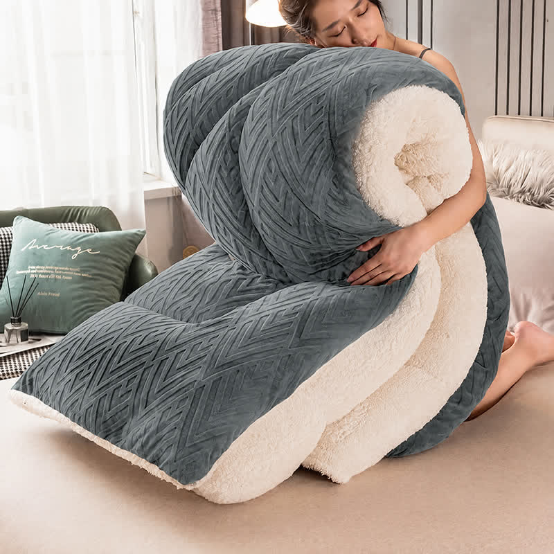 Ownkoti Thick Sherpa Winter Blanket with Quilt Core - Dark Gray & White - King - image 18