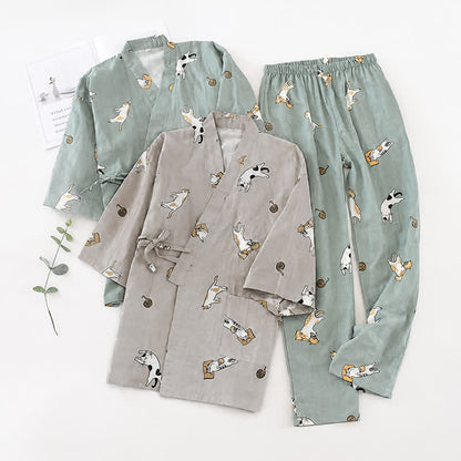 Ownkoti Couple Matching Cat Cotton Kimono Loungewear - image 0
