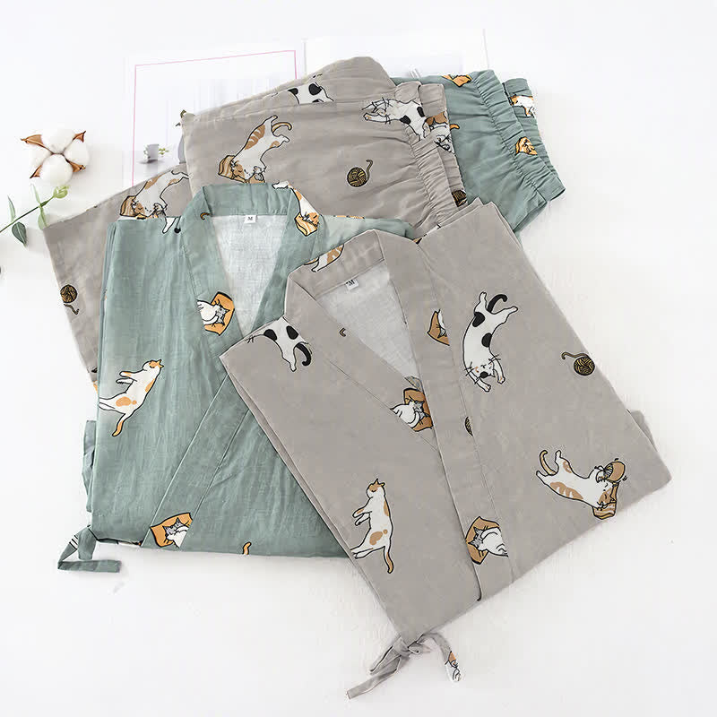 Ownkoti Couple Matching Cat Cotton Kimono Loungewear - image 2