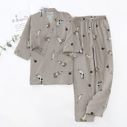 Ownkoti Couple Matching Cat Cotton Kimono Loungewear - Dark Pink - Women - L - image 3