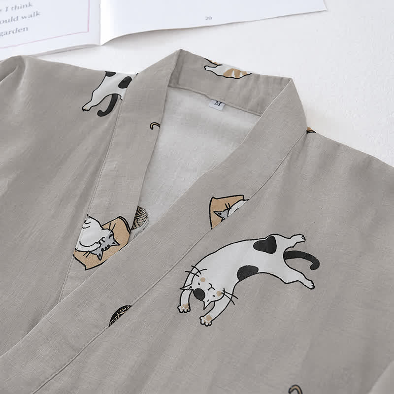 Ownkoti Couple Matching Cat Cotton Kimono Loungewear - image 9