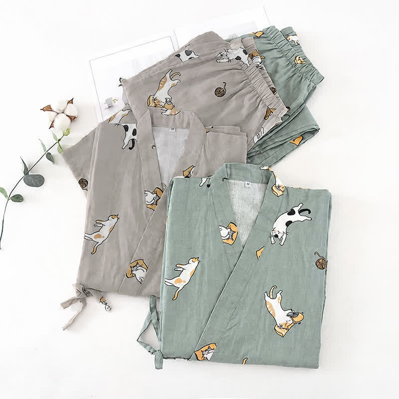 Ownkoti Couple Matching Cat Cotton Kimono Loungewear - image 1