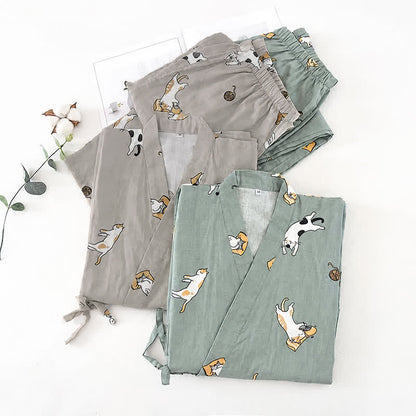 Ownkoti Couple Matching Cat Cotton Kimono Loungewear - image 1