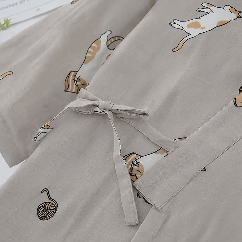 Ownkoti Couple Matching Cat Cotton Kimono Loungewear - image 7