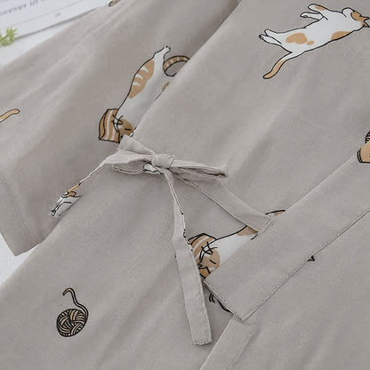 Ownkoti Couple Matching Cat Cotton Kimono Loungewear - image 7
