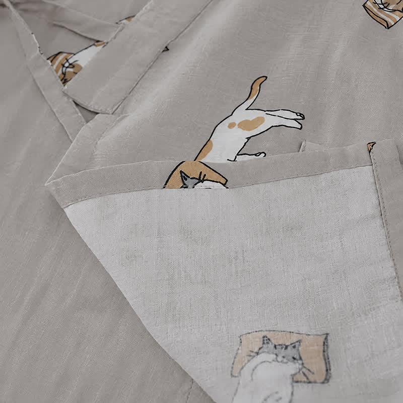 Ownkoti Couple Matching Cat Cotton Kimono Loungewear - image 5