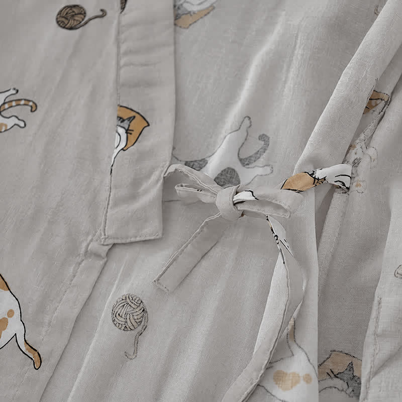 Ownkoti Couple Matching Cat Cotton Kimono Loungewear - image 16