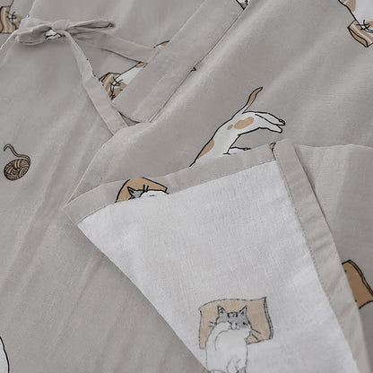 Ownkoti Couple Matching Cat Cotton Kimono Loungewear - image 10