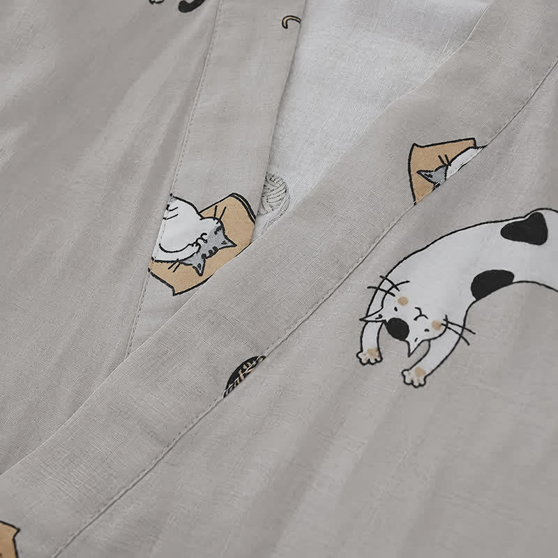 Ownkoti Couple Matching Cat Cotton Kimono Loungewear - image 12