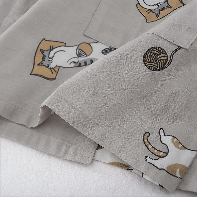 Ownkoti Couple Matching Cat Cotton Kimono Loungewear - image 15