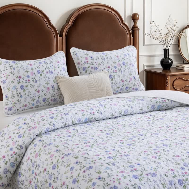 Ownkoti Watercolor Wildflower Cotton Quilt Set - Creamy White - Quilt with 2PCS Pillowcases - King - image 0