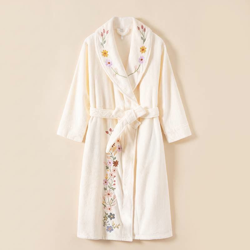 Ownkoti Floral Embroidered Long Shawl Collar Bathrobe - image 3
