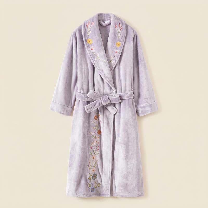 Ownkoti Floral Embroidered Long Shawl Collar Bathrobe - image 8