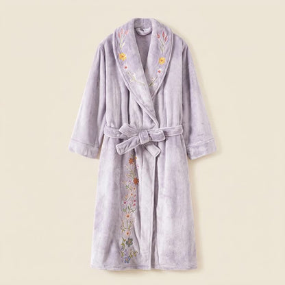 Ownkoti Floral Embroidered Long Shawl Collar Bathrobe - image 8