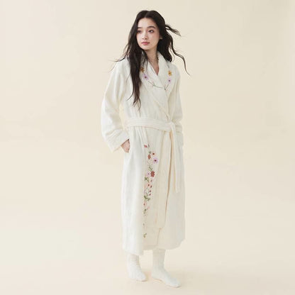 Ownkoti Floral Embroidered Long Shawl Collar Bathrobe - image 2