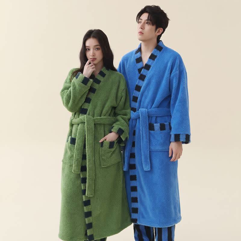 Ownkoti Soft Contrast Trim Plush Fleece Robe - image 0