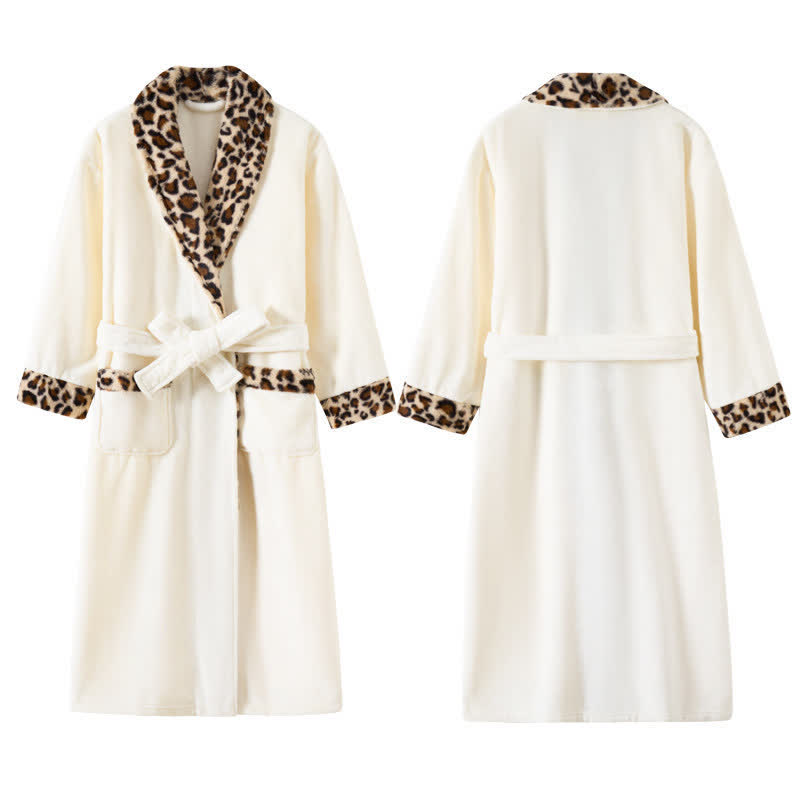 Ownkoti Leopard Trim Long Plush Fleece Bathrobe - image 3