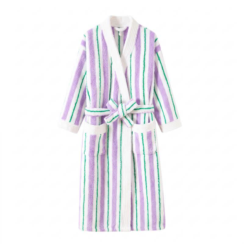 Ownkoti Longline Striped Fleece Kimono Bathrobe - image 12