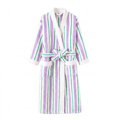 Ownkoti Longline Striped Fleece Kimono Bathrobe - image 12