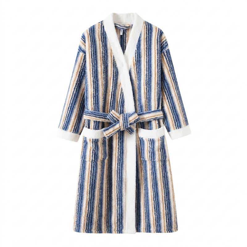 Ownkoti Longline Striped Fleece Kimono Bathrobe - image 10