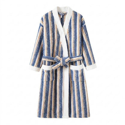 Ownkoti Longline Striped Fleece Kimono Bathrobe - image 10