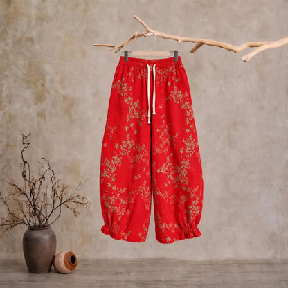 Ownkoti Red Floral Cotton Loungewear Pants - Red - XXL - image 0