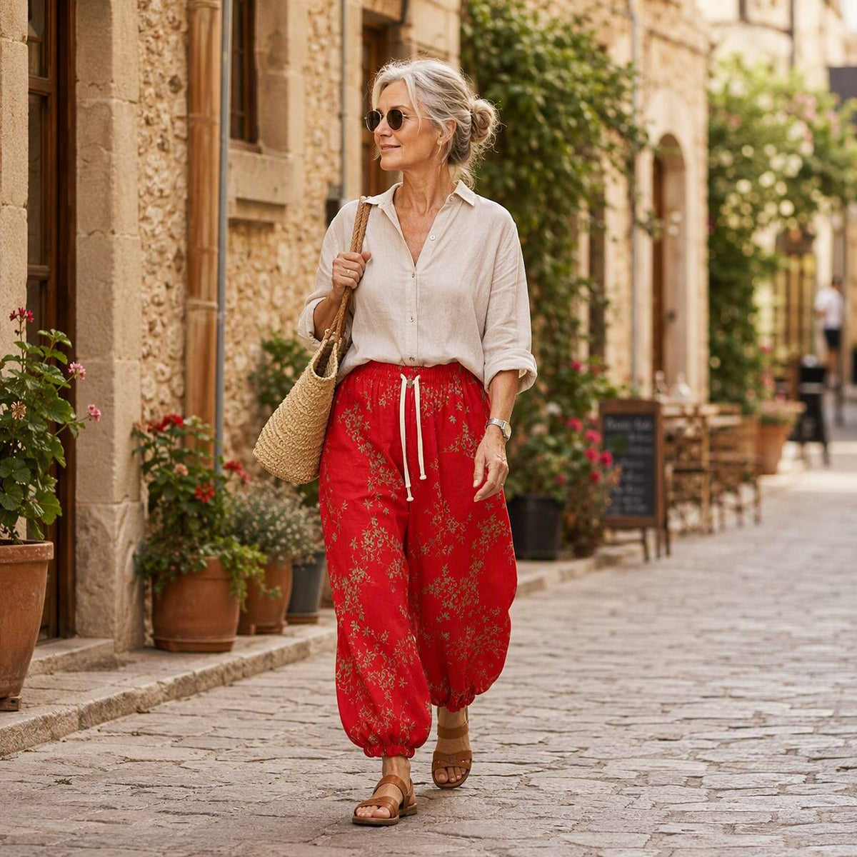Ownkoti Red Floral Cotton Loungewear Pants - image 4