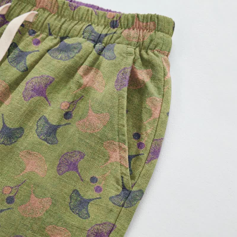 Ownkoti Retro‑Style Ginkgo Leaf Cotton Loose Lounge Pants - image 13
