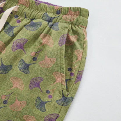Ownkoti Retro‑Style Ginkgo Leaf Cotton Loose Lounge Pants - image 13