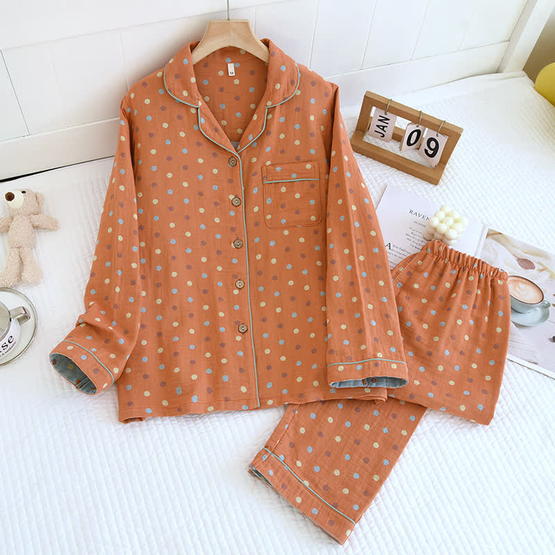 Ownkoti Playful Dot Cotton Gauze Loungewear Set - Orange - XL - image 4