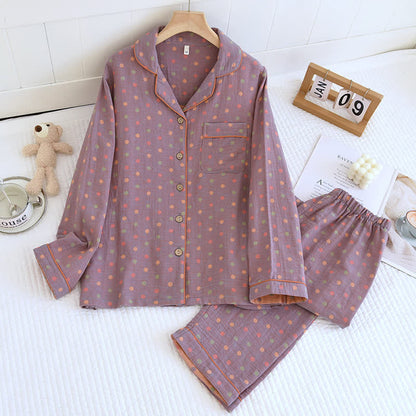 Ownkoti Playful Dot Cotton Gauze Loungewear Set - Purple - XL - image 2