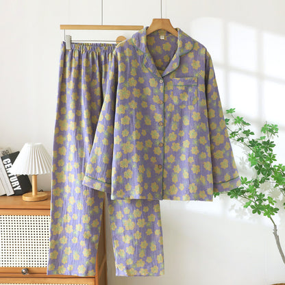 Ownkoti Floral Piped Cotton Gauze Sleepwear Set - Purple - XXL - image 0