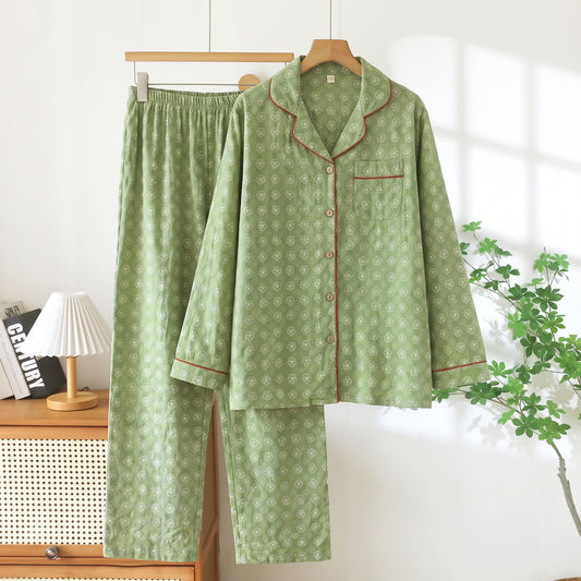 Ownkoti Ditsy Floral Long Sleeve Loungewear Set - Green - 2XL - image 0