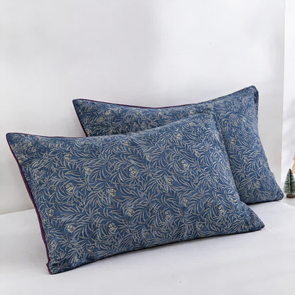 Ownkoti Botanical Flower Reversible Cotton Quilt - Blue - 2PCS Pillowcases - 20" x 37" - image 6