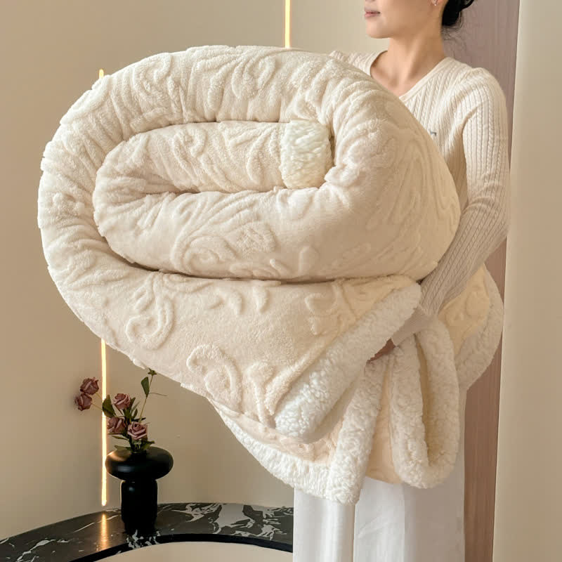 Ownkoti Embossed Fluffy Sherpa Throw Blanket - Beige - 79"W x 90"L - image 0