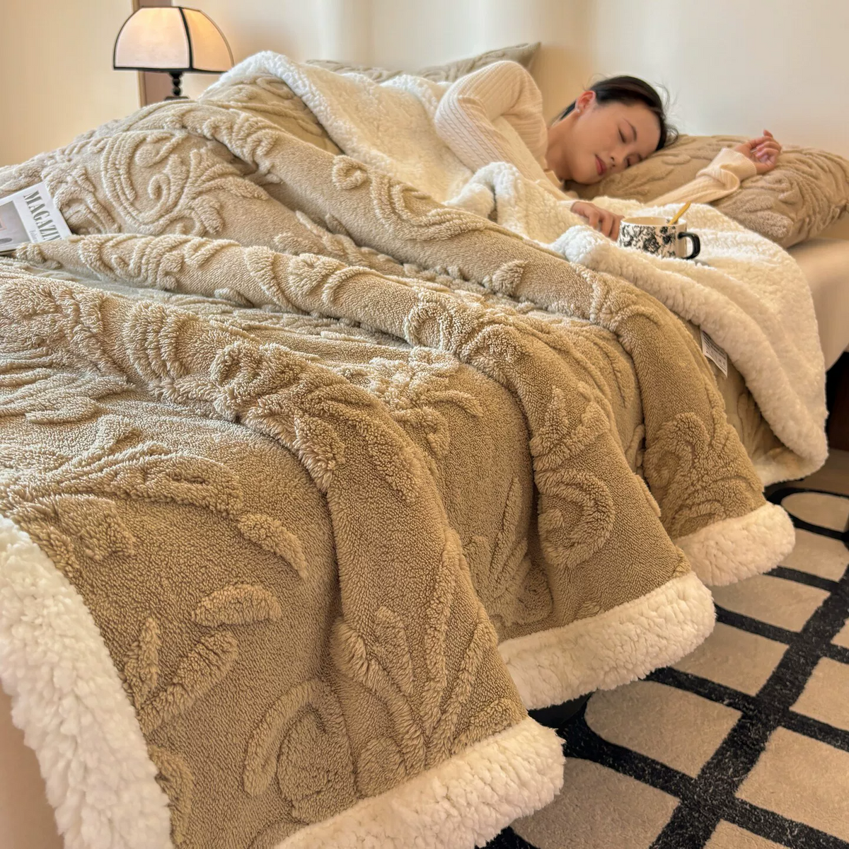 Ownkoti Embossed Fluffy Sherpa Throw Blanket - image 25