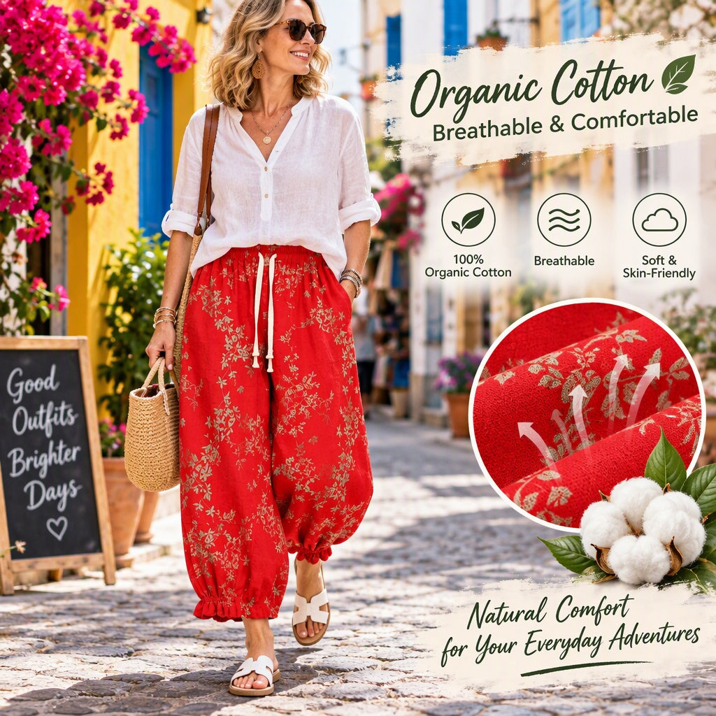 Ownkoti Red Floral Cotton Loungewear Pants - image 4