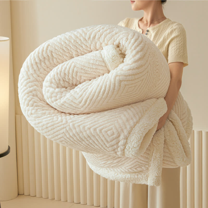 Ownkoti Diamond-Weave Sherpa Throw Blanket - Beige - 79"W x 90"L - image 33