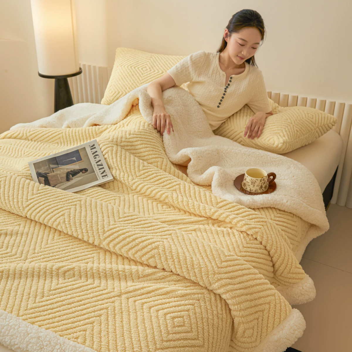 Ownkoti Diamond-Weave Sherpa Throw Blanket - image 45
