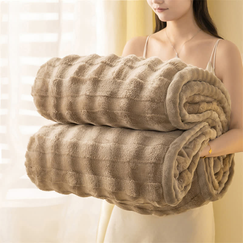 Ownkoti Grid Embossed Thickened Thermal Blanket - Coffee - 79"W x 90"L - image 9