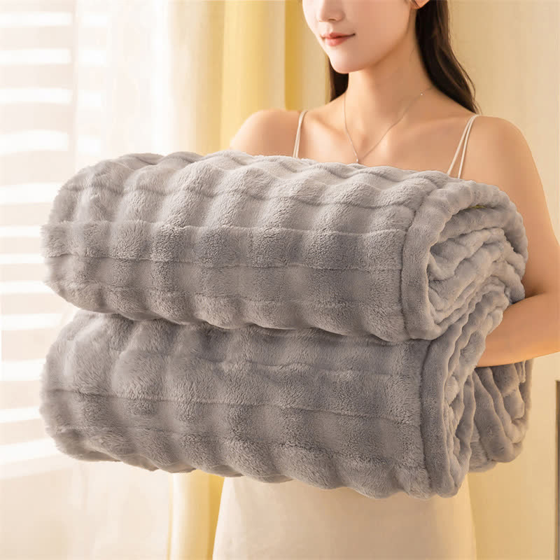 Ownkoti Grid Embossed Thickened Thermal Blanket - Light Gray - 79"W x 90"L - image 15