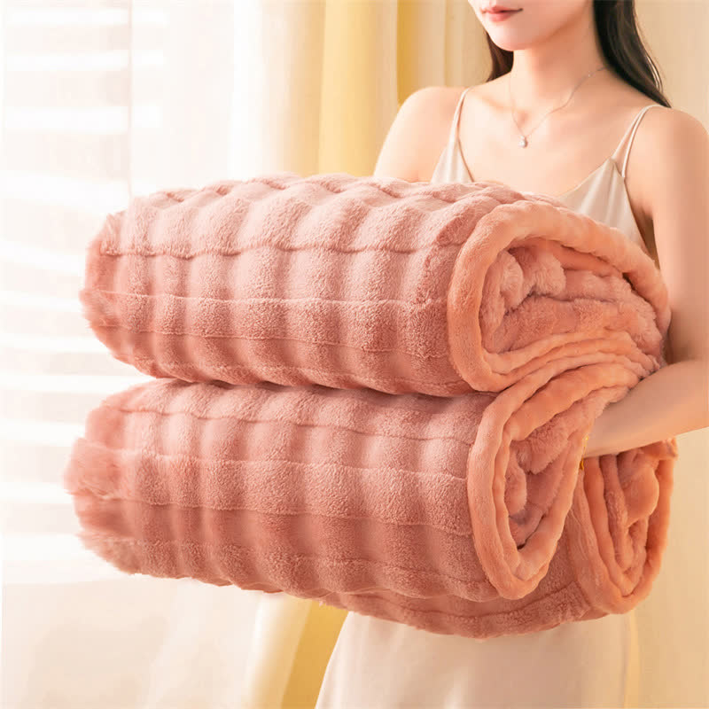 Ownkoti Grid Embossed Thickened Thermal Blanket - Orange - 79"W x 90"L - image 5