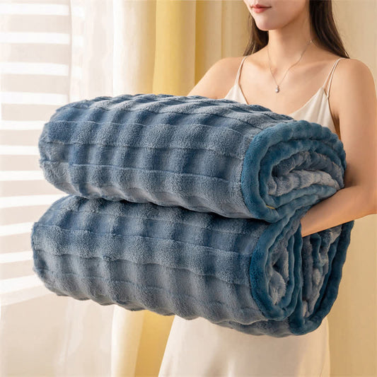 Ownkoti Grid Embossed Thickened Thermal Blanket - Blue - 79"W x 90"L - image 0