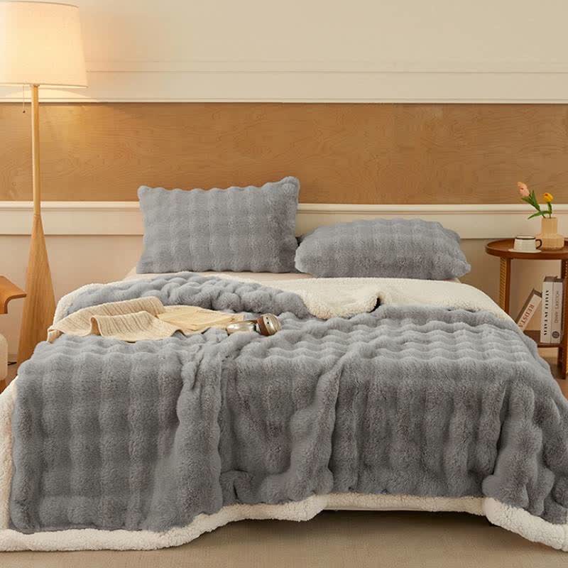 Ownkoti Wavy Plush Fleece Double-Layer Sherpa Blanket - Light Gray - 2PCS Pillowcases - 19" x 29" - image 12