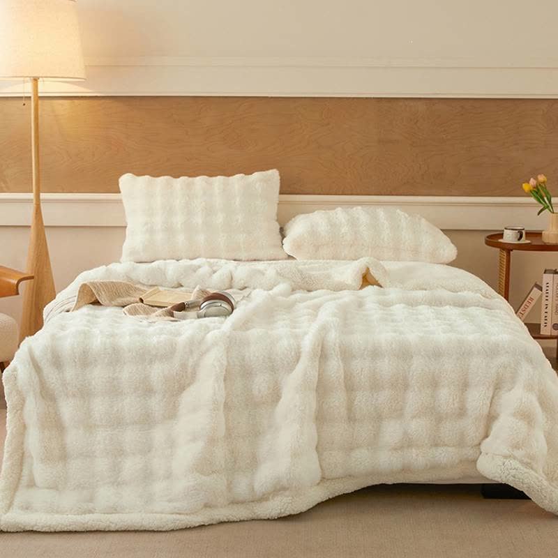 Ownkoti Wavy Plush Fleece Double-Layer Sherpa Blanket - White - 2PCS Pillowcases - 19" x 29" - image 8