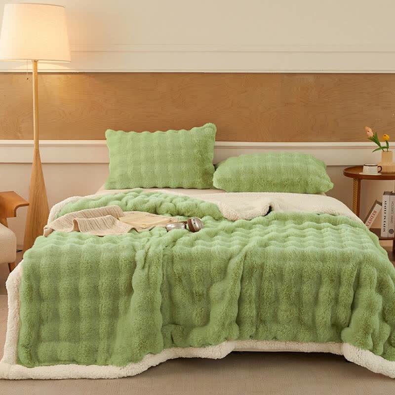 Ownkoti Wavy Plush Fleece Double-Layer Sherpa Blanket - Green - 2PCS Pillowcases - 19" x 29" - image 17
