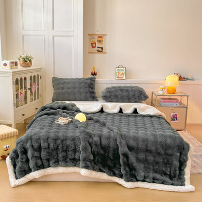 Ownkoti Wavy Plush Fleece Double-Layer Sherpa Blanket - Dark Gray - 2PCS Pillowcases - 19" x 29" - image 20